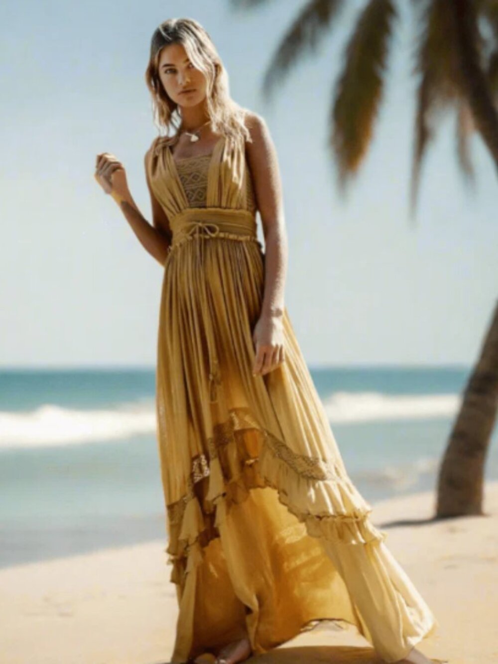 Boho Summer Beach Maxi Dress - Yellow